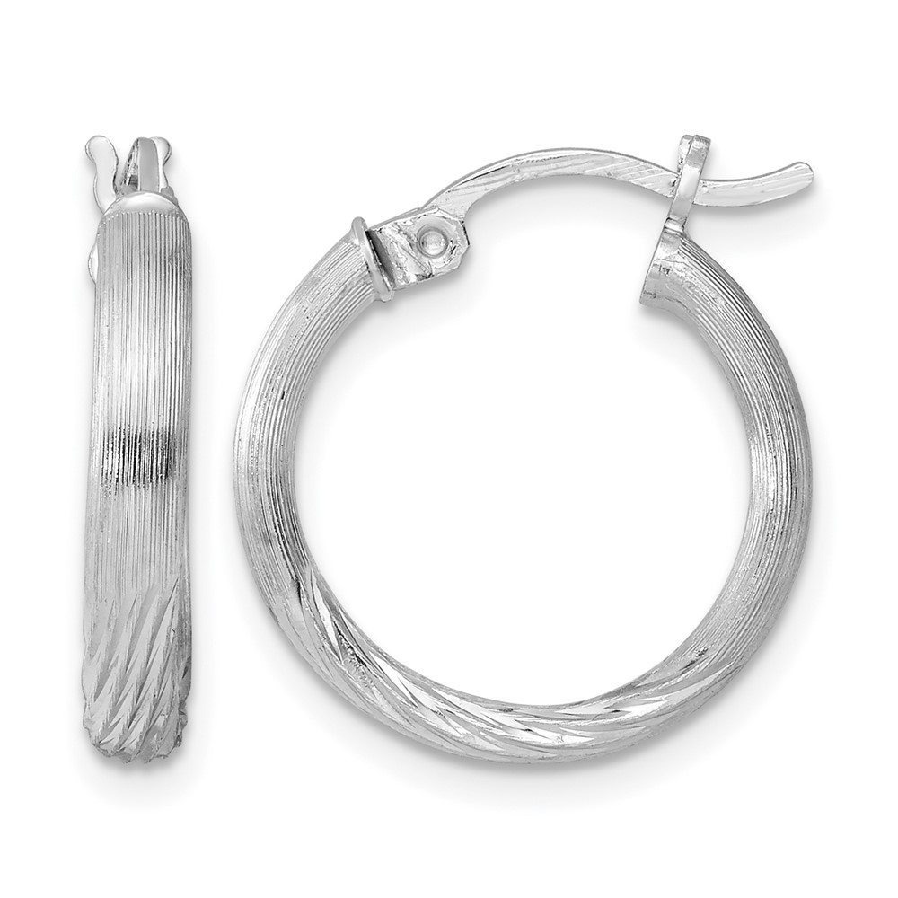 Sterling Silver Rhod-plated 2.5mm Polished/Satin Diamond-cut Hoop Earrings (QE4430)