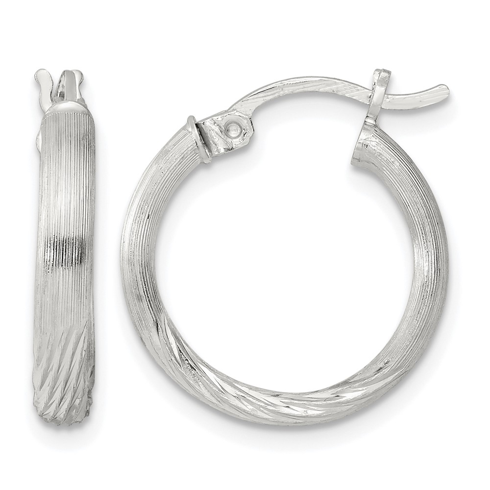 Sterling Silver 2.5mm Polished/Satin D/C Hoop Earrings (QE4430SP)