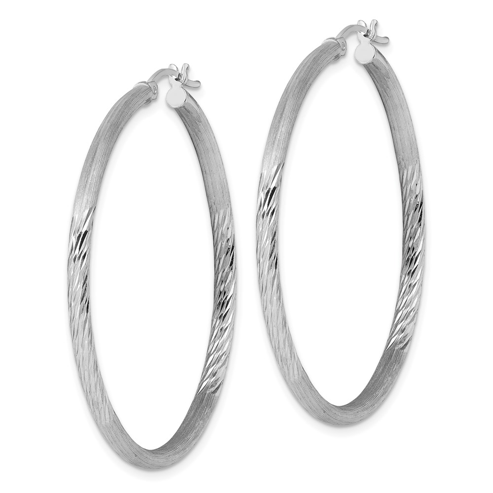 Sterling Silver Rhod-plated 2.5mm Polished/Satin Diamond-cut Hoop Earrings (QE4431)