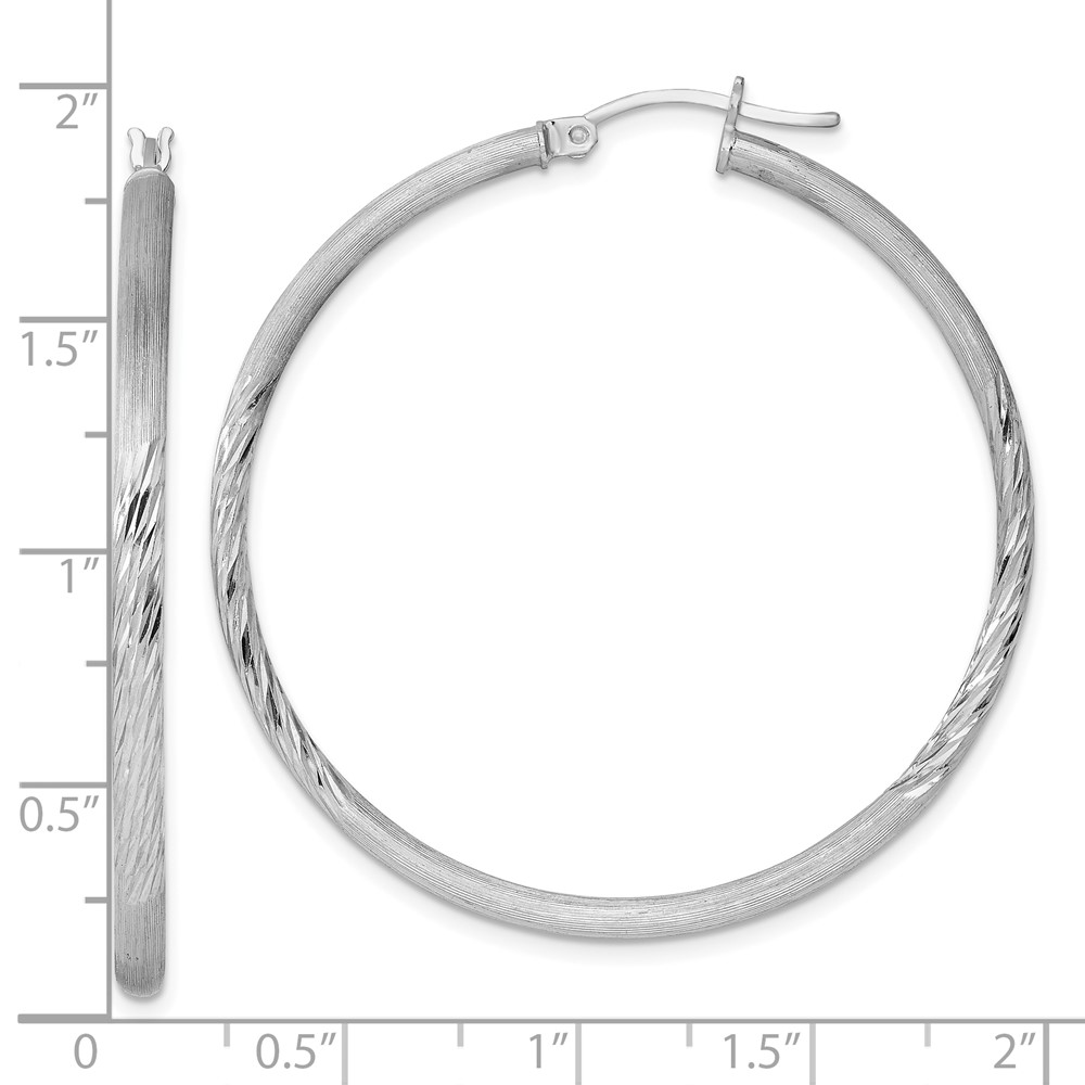 Sterling Silver Rhod-plated 2.5mm Polished/Satin Diamond-cut Hoop Earrings (QE4431)