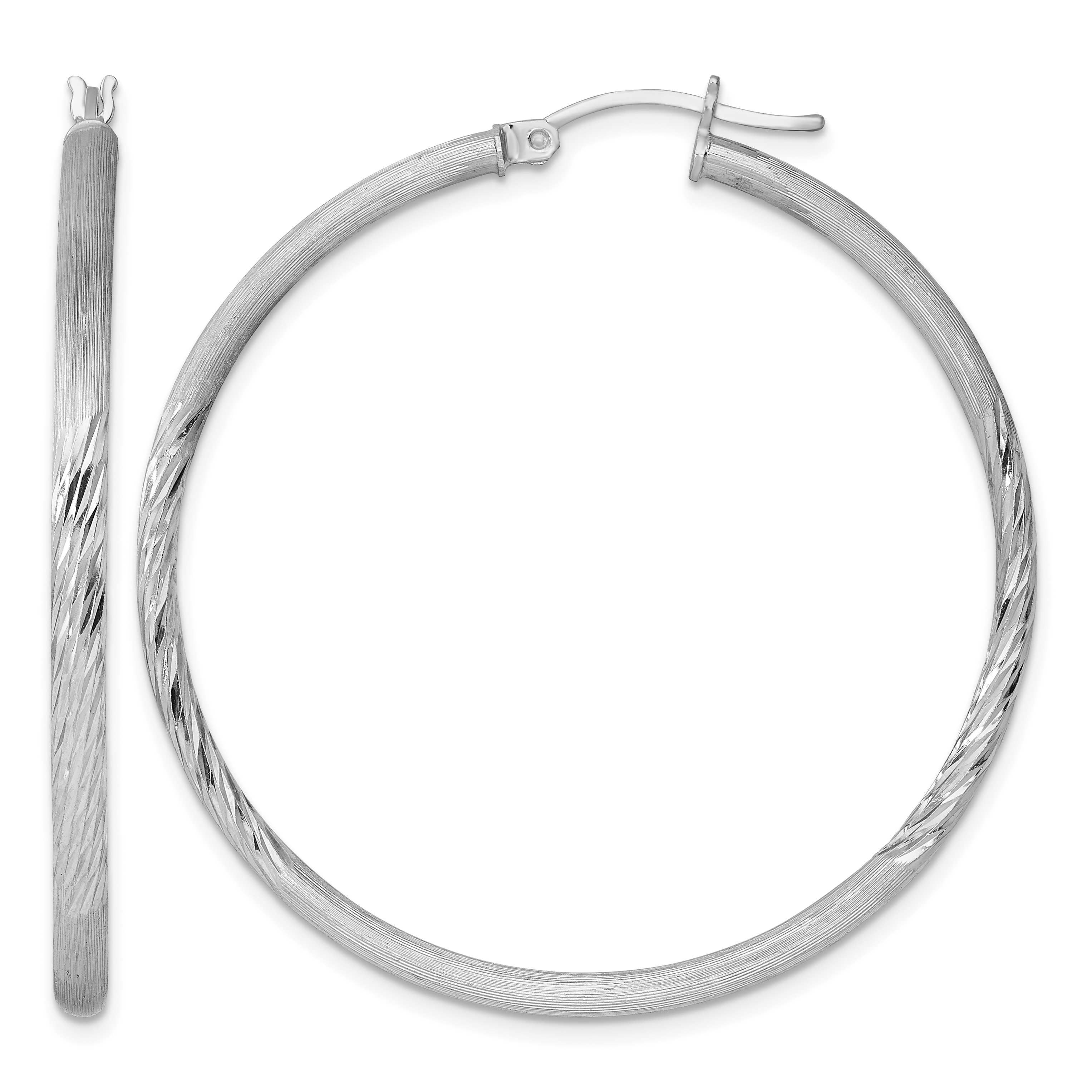 Sterling Silver Rhod-plated 2.5mm Polished/Satin Diamond-cut Hoop Earrings (QE4431)