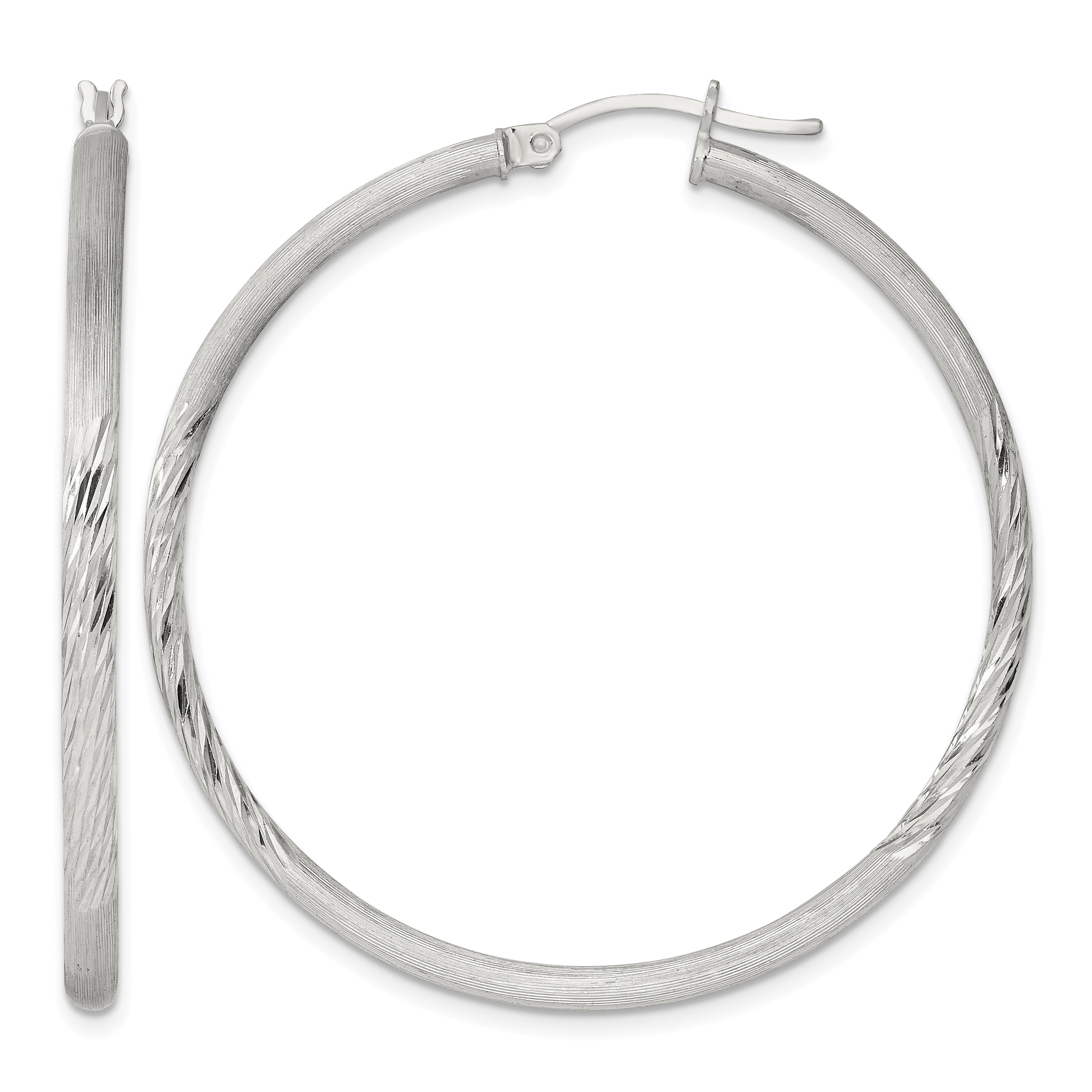 Sterling Silver 2.5mm Polished/Satin D/C Hoop Earrings (QE4431SP)