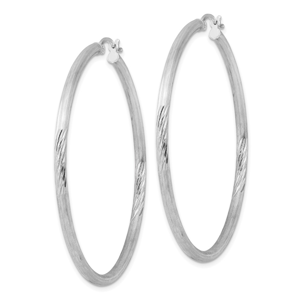 Sterling Silver Rhod-plated 2.5mm Polished/Satin Diamond-cut Hoop Earrings (QE4432)