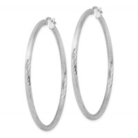 Sterling Silver Rhod-plated 2.5mm Polished Satin Diamond-cut Hoop Earrings view 2