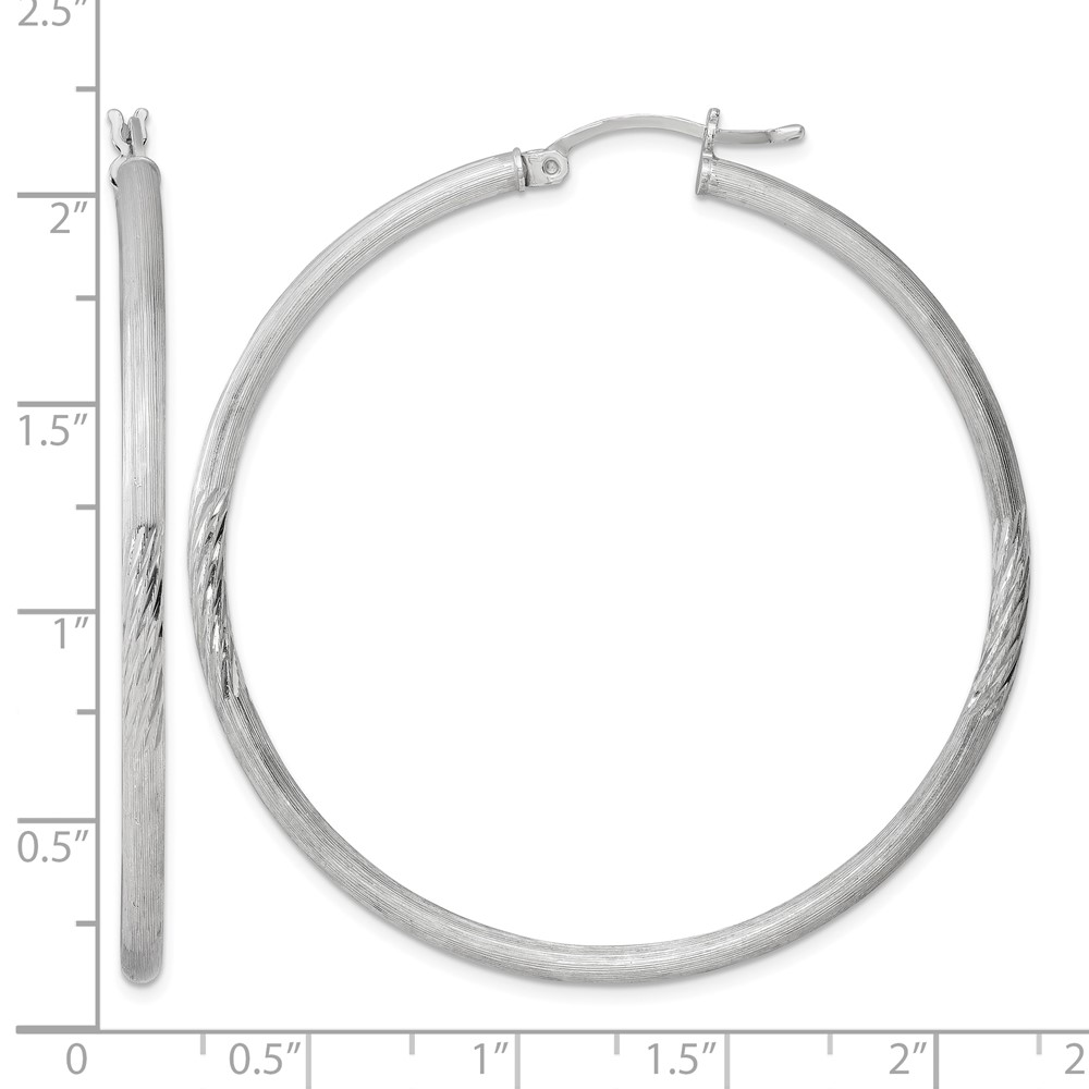Sterling Silver Rhod-plated 2.5mm Polished/Satin Diamond-cut Hoop Earrings (QE4432)