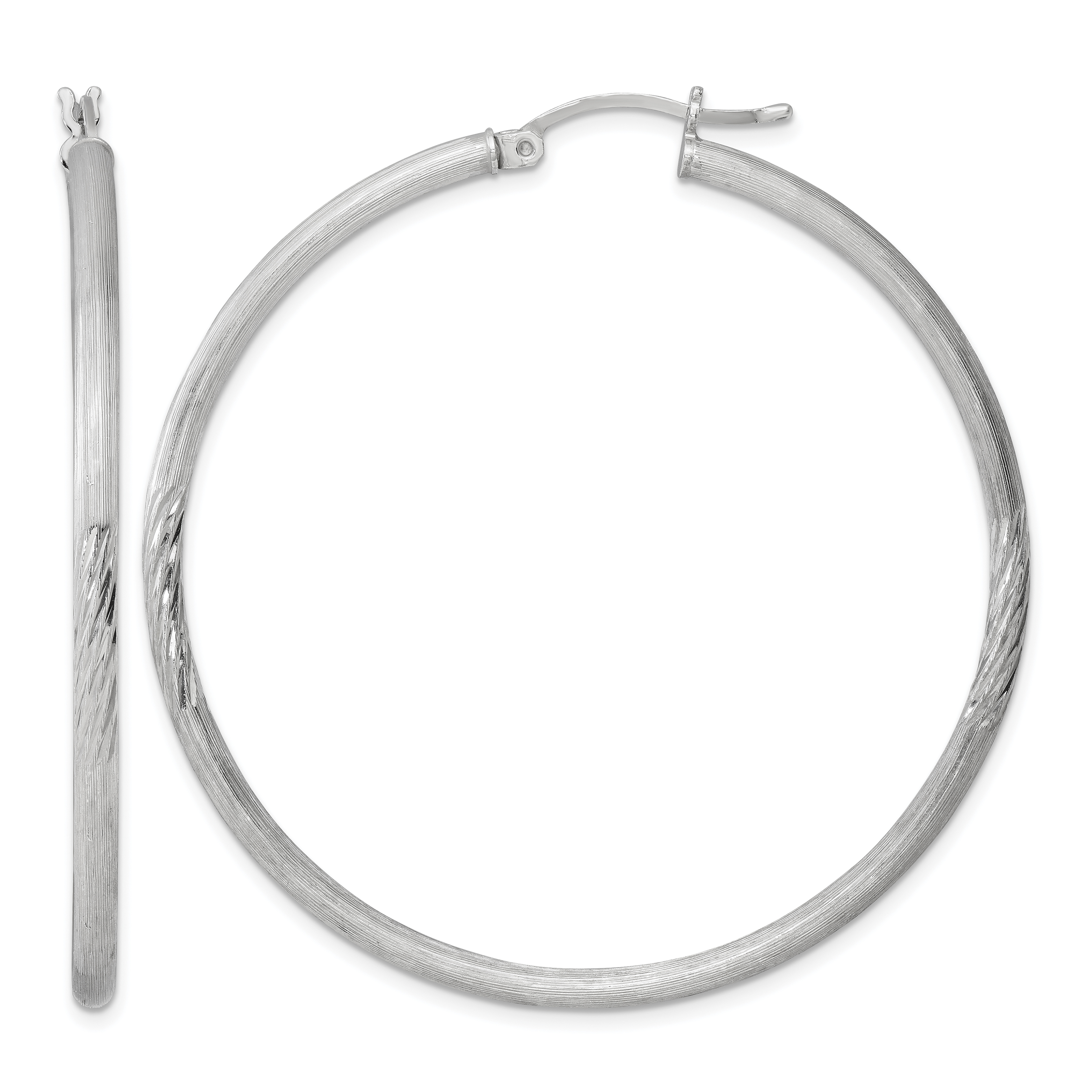 Sterling Silver Rhod-plated 2.5mm Polished/Satin Diamond-cut Hoop Earrings (QE4432)