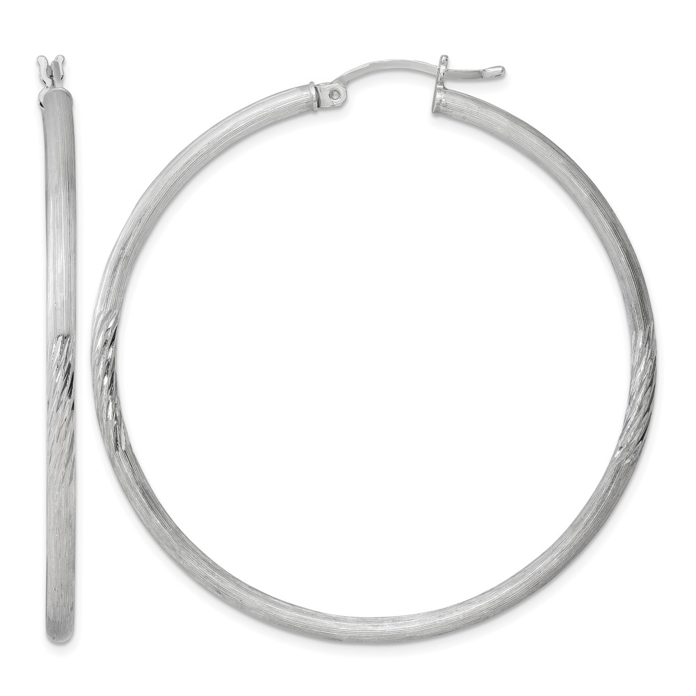 Sterling Silver Rhod-plated 2.5mm Polished/Satin Diamond-cut Hoop Earrings (QE4432)