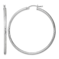 Sterling Silver Rhod-plated 2.5mm Polished Satin Diamond-cut Hoop Earrings view 1