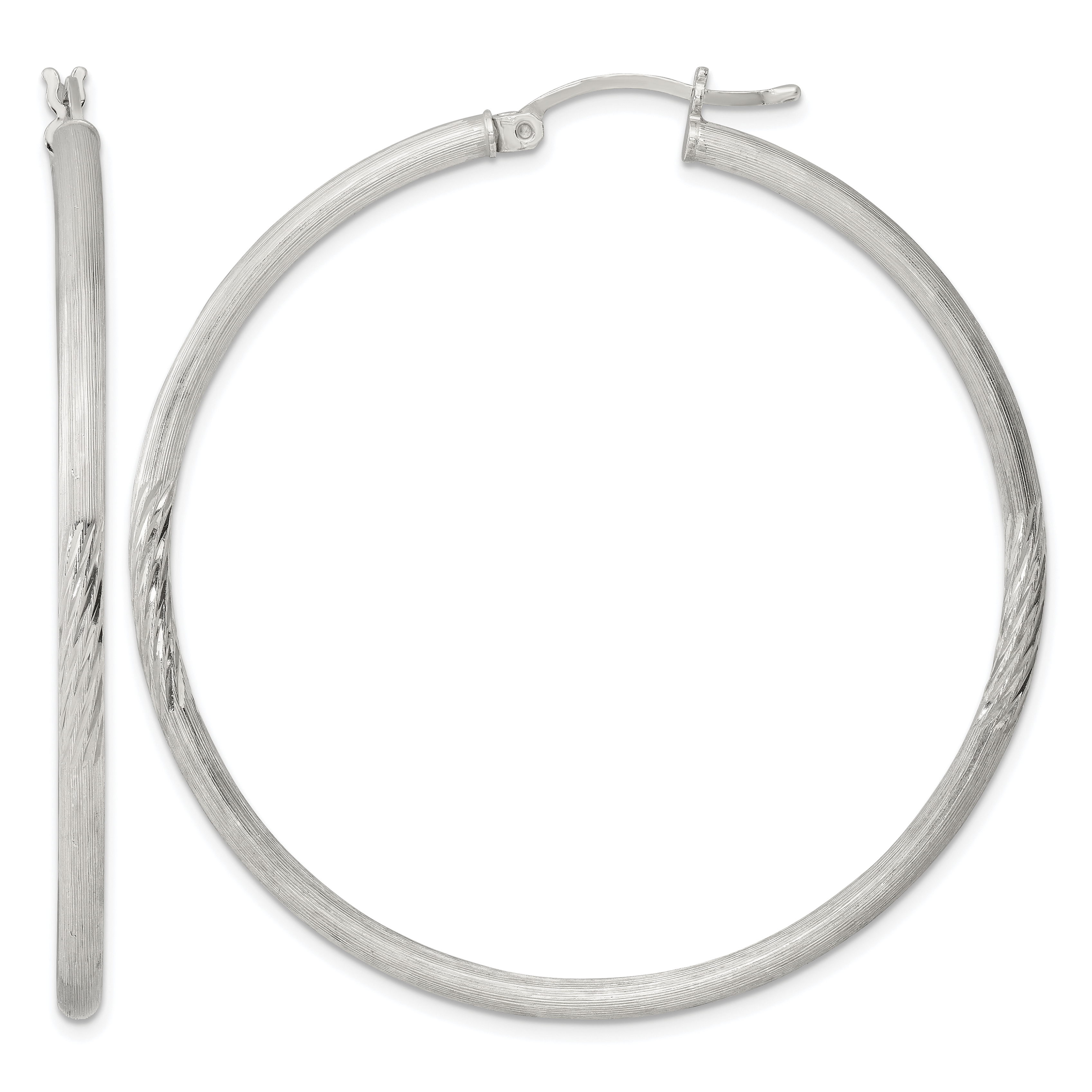 Sterling Silver 2.5mm Polished/Satin D/C Hoop Earrings (QE4432SP)