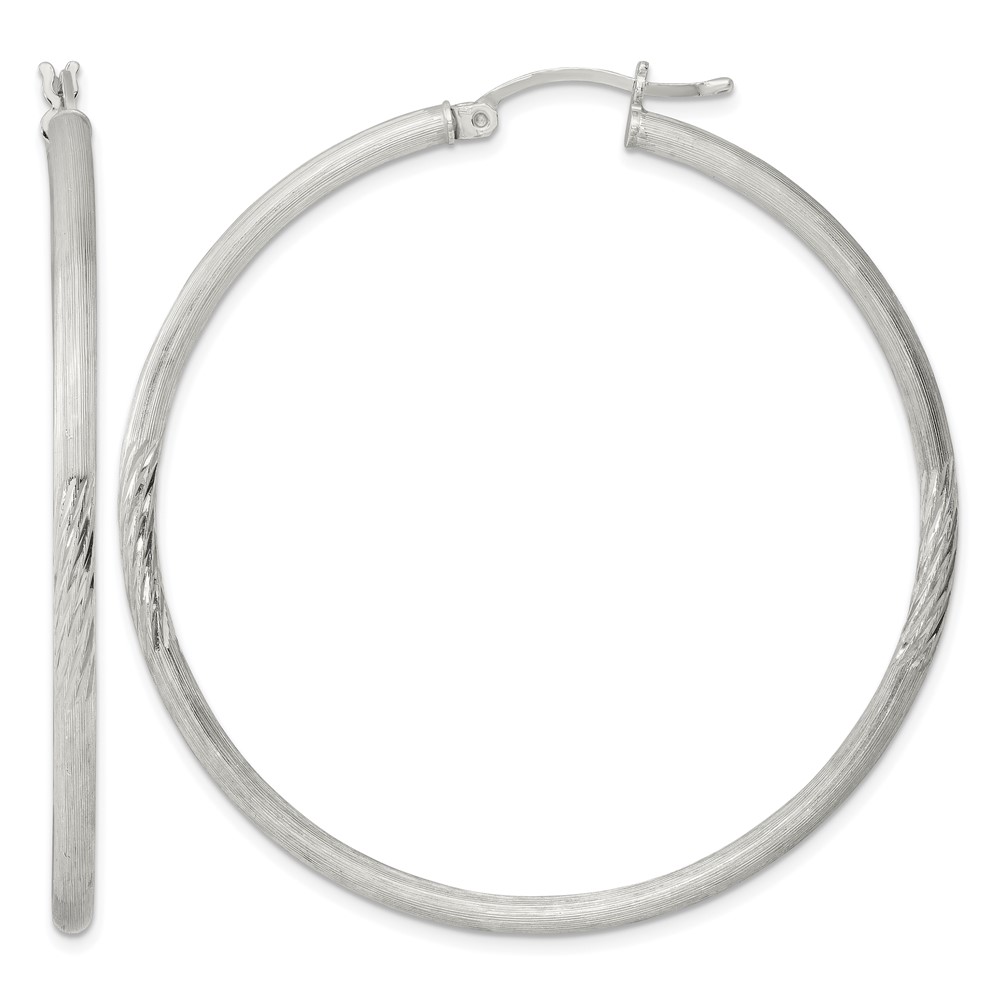 Sterling Silver 2.5mm Polished/Satin D/C Hoop Earrings (QE4432SP)