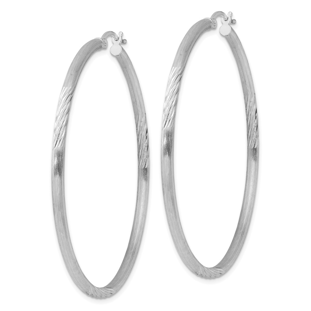 Sterling Silver Rhod-plated 2.5mm Polished/Satin Diamond-cut Hoop Earrings (QE4433)