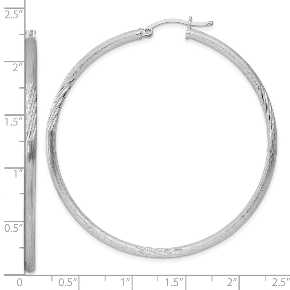 Sterling Silver Rhod-plated 2.5mm Polished/Satin Diamond-cut Hoop Earrings (QE4433)