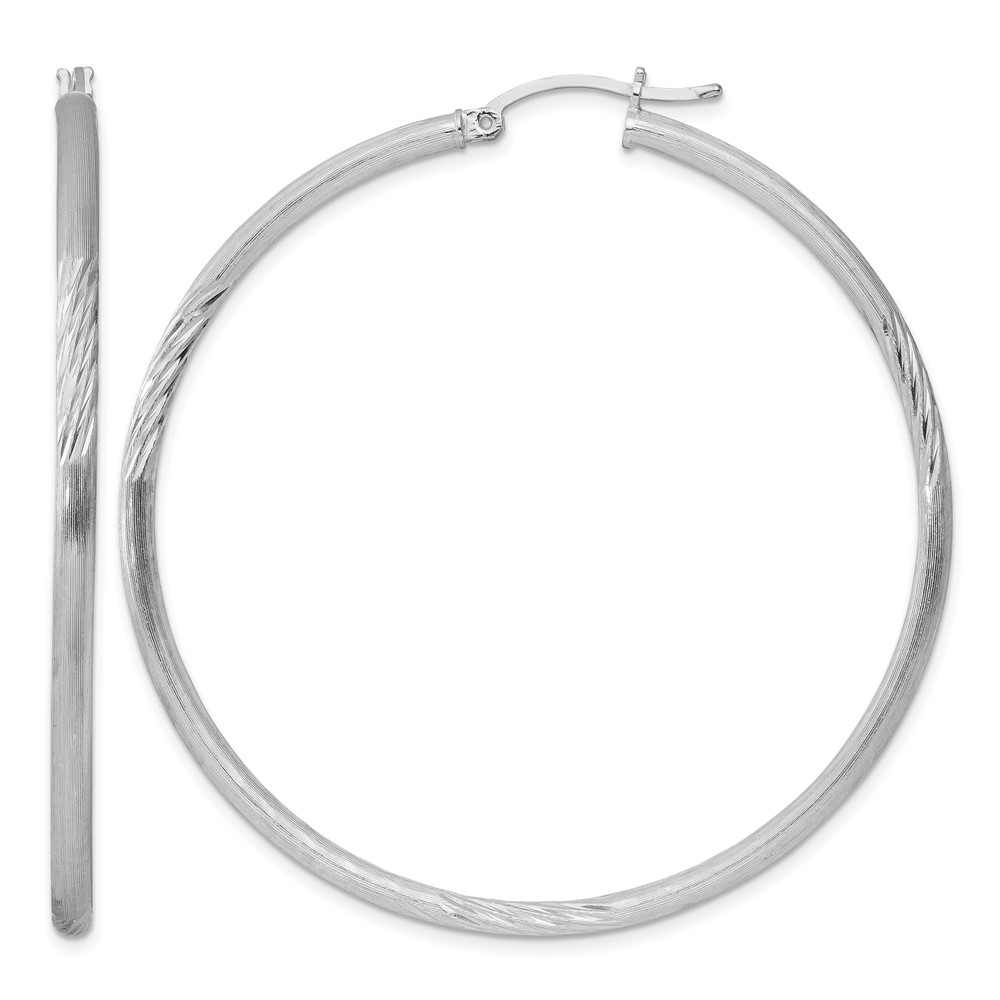 Sterling Silver Rhod-plated 2.5mm Polished/Satin Diamond-cut Hoop Earrings (QE4433)