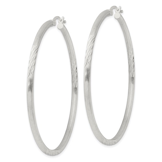 Sterling Silver 2.5mm Polished/Satin D/C Hoop Earrings