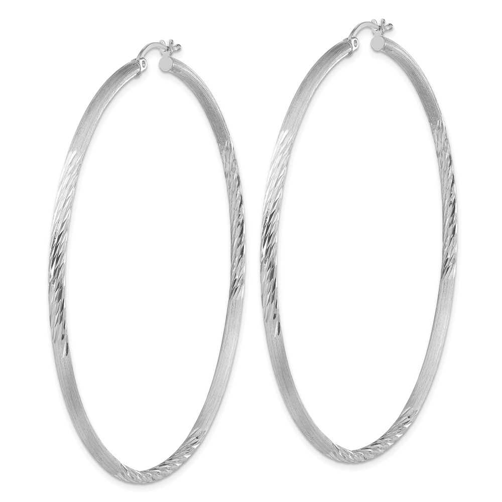 Sterling Silver Rhod-plated 2.5mm Polished/Satin Diamond-cut Hoop Earrings (QE4434)
