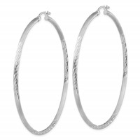 Sterling Silver Rhod-plated 2.5mm Polished Satin Diamond-cut Hoop Earrings view 2