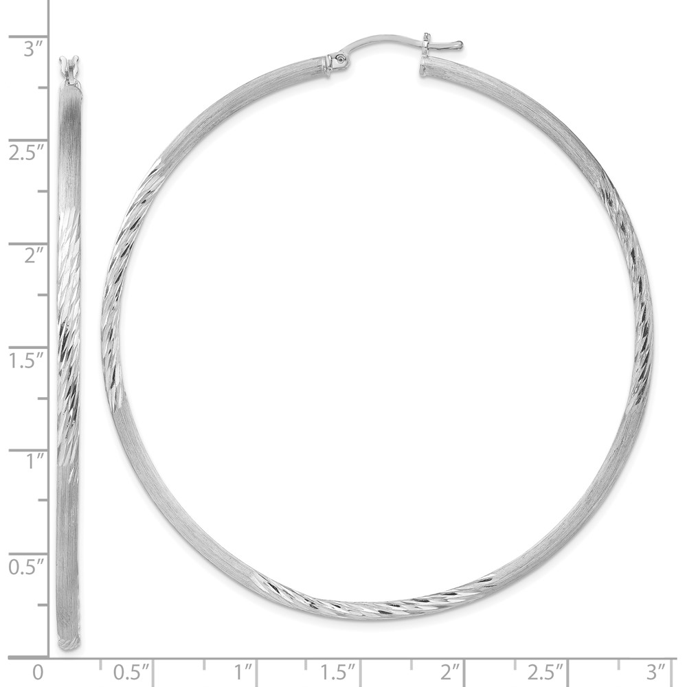 Sterling Silver Rhod-plated 2.5mm Polished/Satin Diamond-cut Hoop Earrings (QE4434)