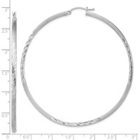 Sterling Silver Rhod-plated 2.5mm Polished Satin Diamond-cut Hoop Earrings view 4