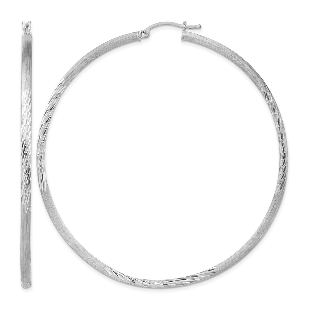 Sterling Silver Rhod-plated 2.5mm Polished/Satin Diamond-cut Hoop Earrings (QE4434)