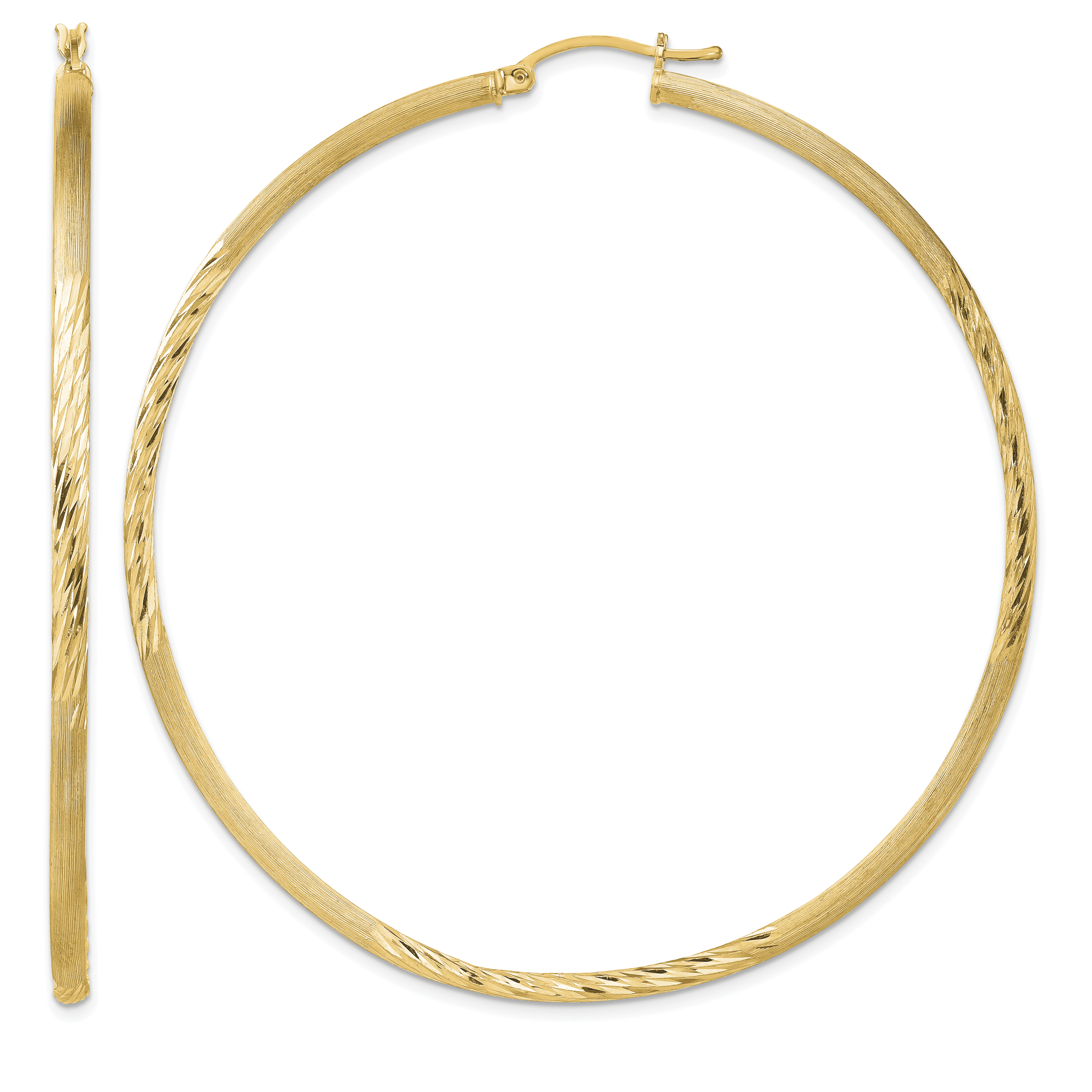 Sterling Silver Flash Gold-plated 2.5mm Polished/Satin D/C Hoop Earrings (QE4434GP)
