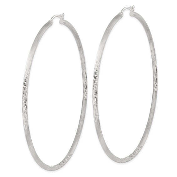 Sterling Silver 2.5mm Polished/Satin D/C Hoop Earrings