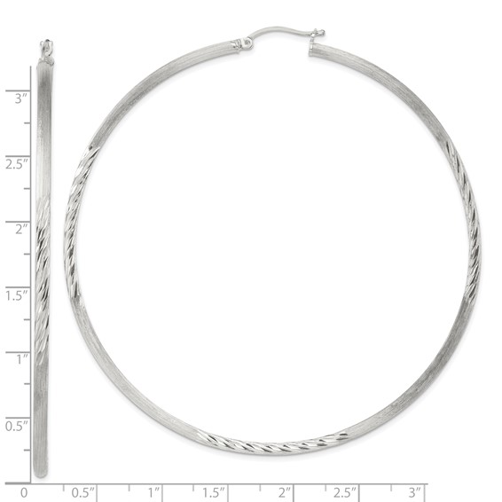 Sterling Silver 2.5mm Polished/Satin D/C Hoop Earrings