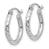 Sterling Silver Rhodium-plated 2mm Diamond Cut Hoop Earrings view 2