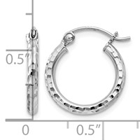 Sterling Silver Rhodium-plated 2mm Diamond Cut Hoop Earrings view 4