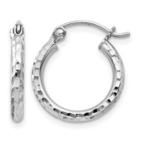 Sterling Silver Rhodium-plated 2mm Diamond Cut Hoop Earrings view 1