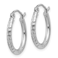 Sterling Silver Rhodium-plated 2mm Diamond Cut Hoop Earrings view 2