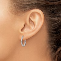 Sterling Silver Rhodium-plated 2mm Diamond Cut Hoop Earrings view 3
