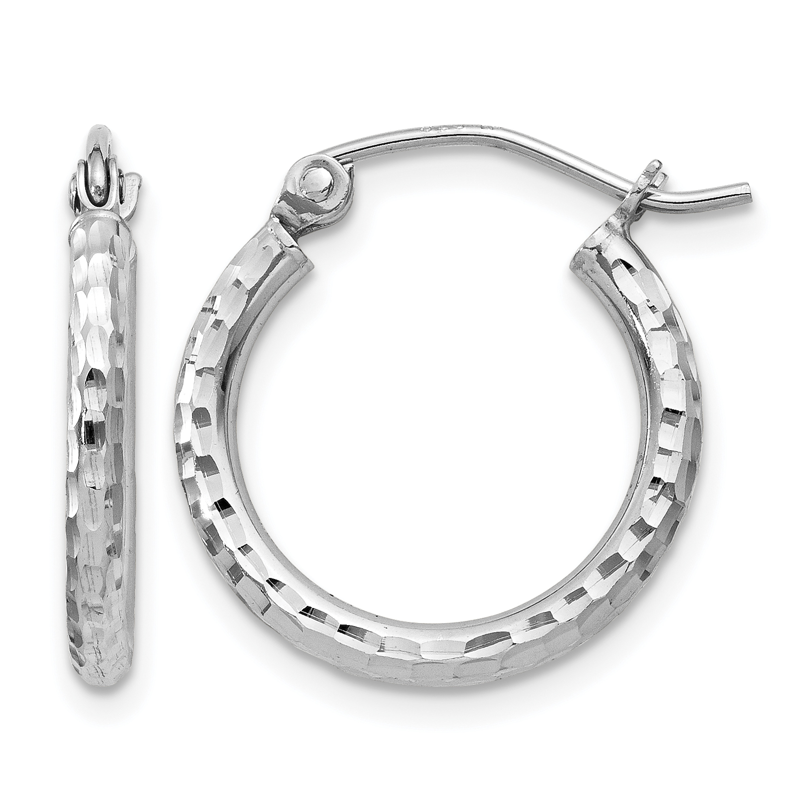 Sterling Silver Rhodium-plated 2mm Diamond Cut Hoop Earrings (QE4461)