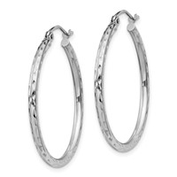 Sterling Silver Rhodium-plated 2mm Diamond Cut Hoop Earrings view 2