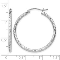 Sterling Silver Rhodium-plated 2mm Diamond Cut Hoop Earrings view 4