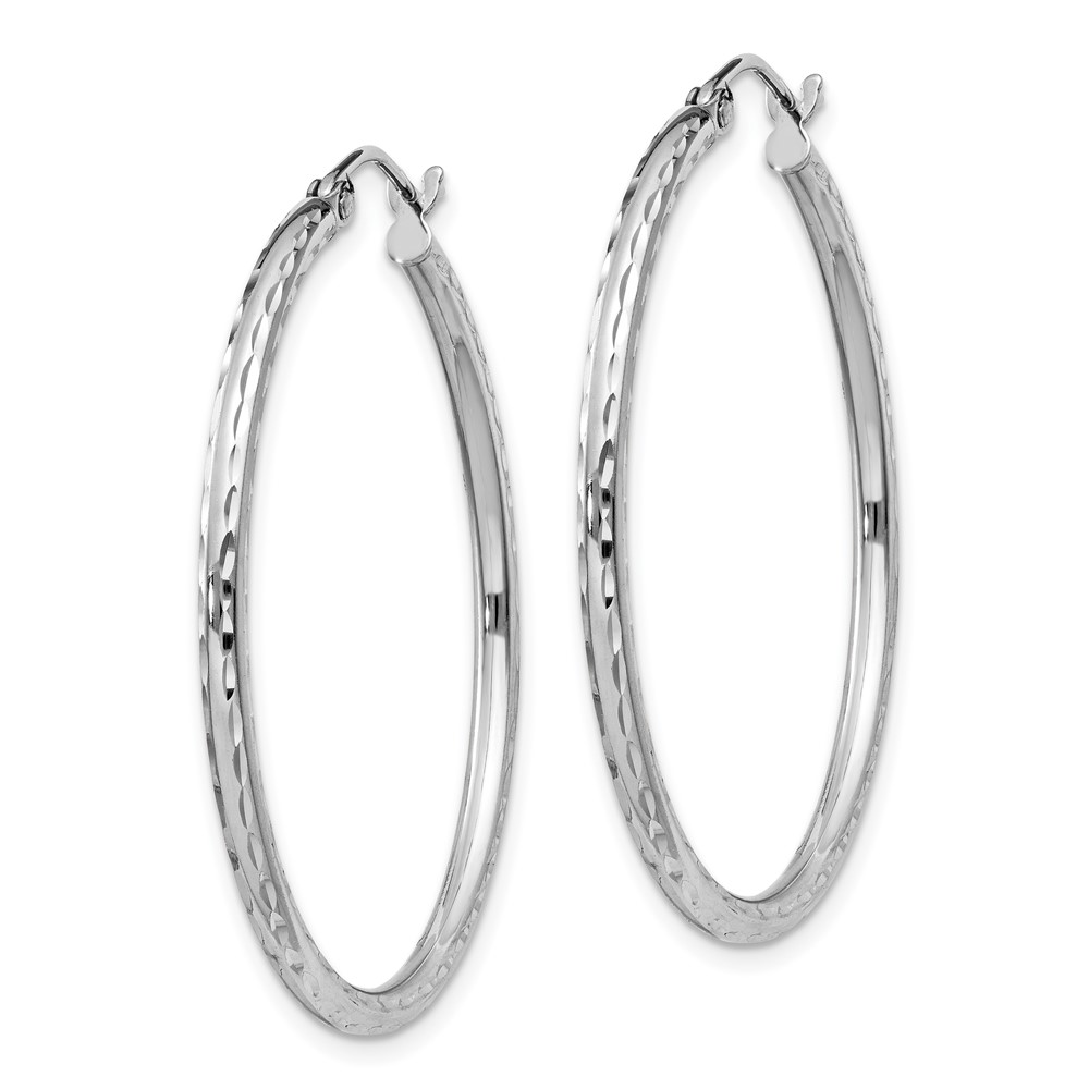 Sterling Silver Rhodium-plated 2mm Diamond Cut Hoop Earrings (QE4463)