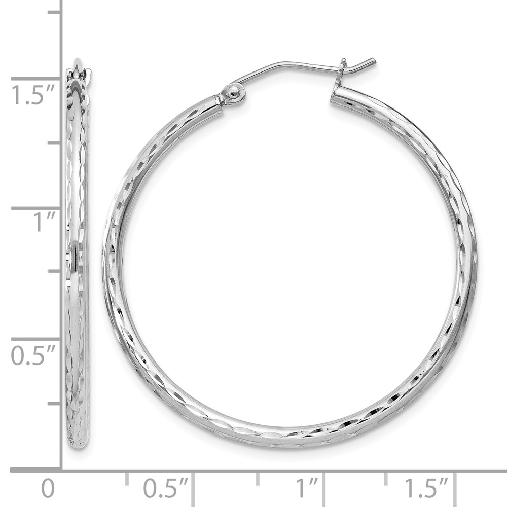 Sterling Silver Rhodium-plated 2mm Diamond Cut Hoop Earrings (QE4463)