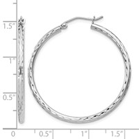 Sterling Silver Rhodium-plated 2mm Diamond Cut Hoop Earrings view 4