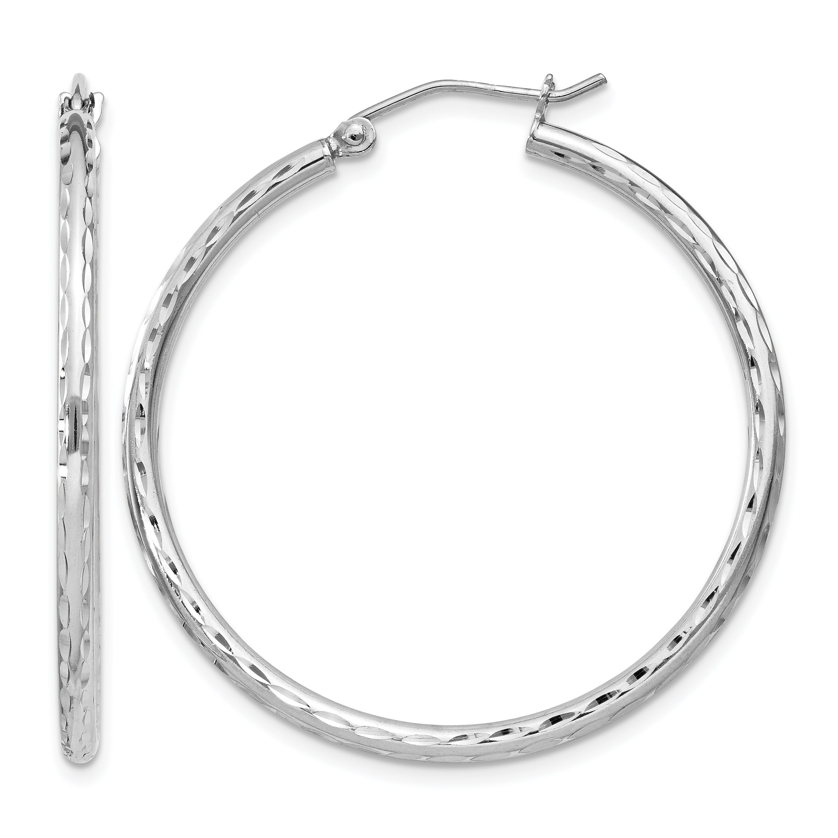 Sterling Silver Rhodium-plated 2mm Diamond Cut Hoop Earrings (QE4463)
