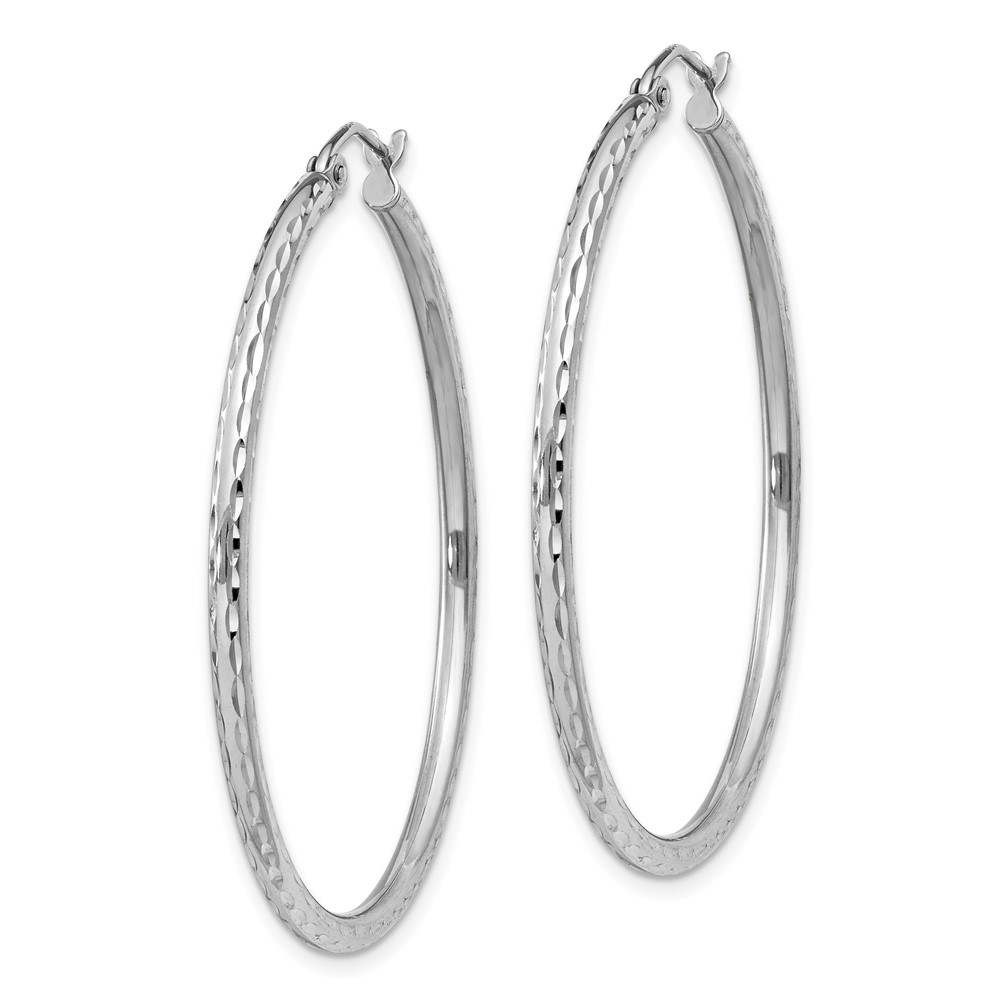 Sterling Silver Rhodium-plated 2mm Diamond Cut Hoop Earrings (QE4464)