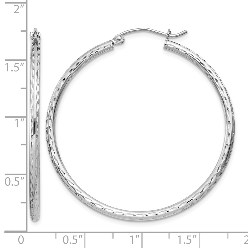 Sterling Silver Rhodium-plated 2mm Diamond Cut Hoop Earrings (QE4464)