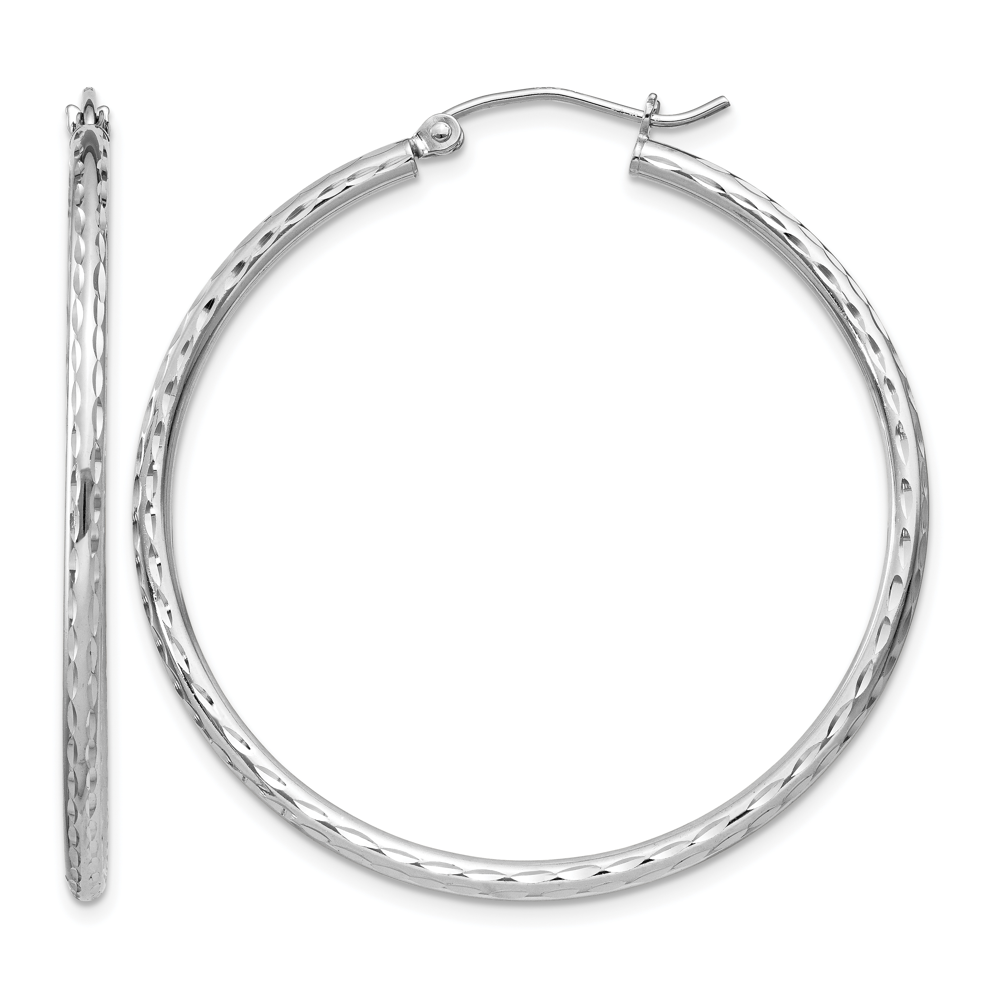 Sterling Silver Rhodium-plated 2mm Diamond Cut Hoop Earrings (QE4464)