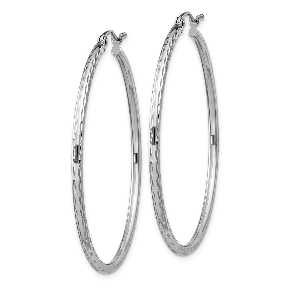 Sterling Silver Rhodium-plated 2mm Diamond Cut Hoop Earrings (QE4465)