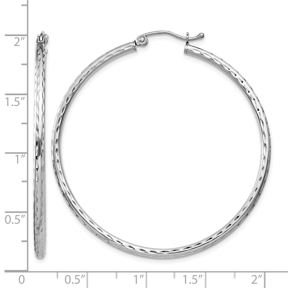 Sterling Silver Rhodium-plated 2mm Diamond Cut Hoop Earrings (QE4465)