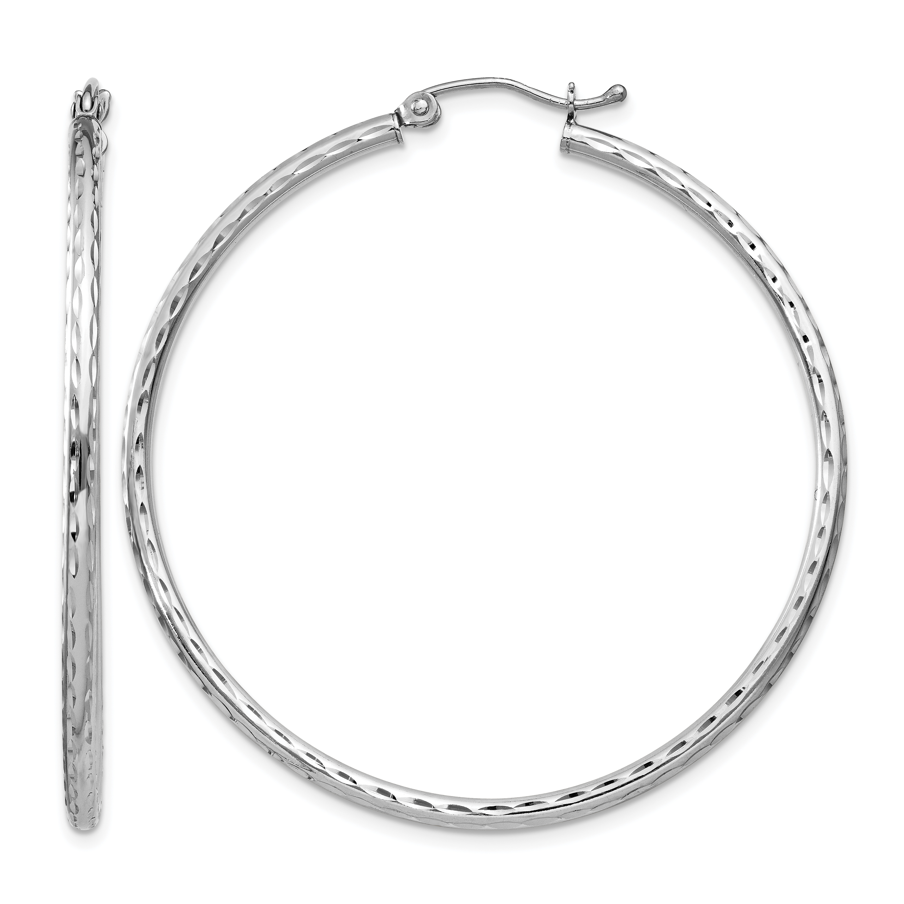 Sterling Silver Rhodium-plated 2mm Diamond Cut Hoop Earrings (QE4465)