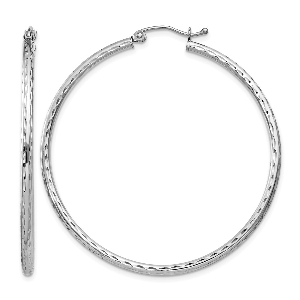 Sterling Silver Rhodium-plated 2mm Diamond Cut Hoop Earrings (QE4465)
