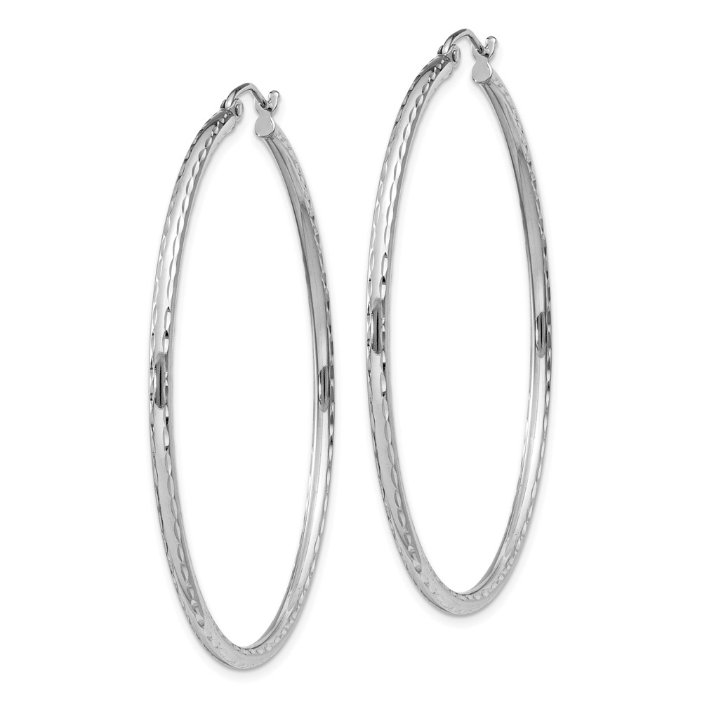 Sterling Silver Rhodium-plated 2mm Diamond Cut Hoop Earrings (QE4466)