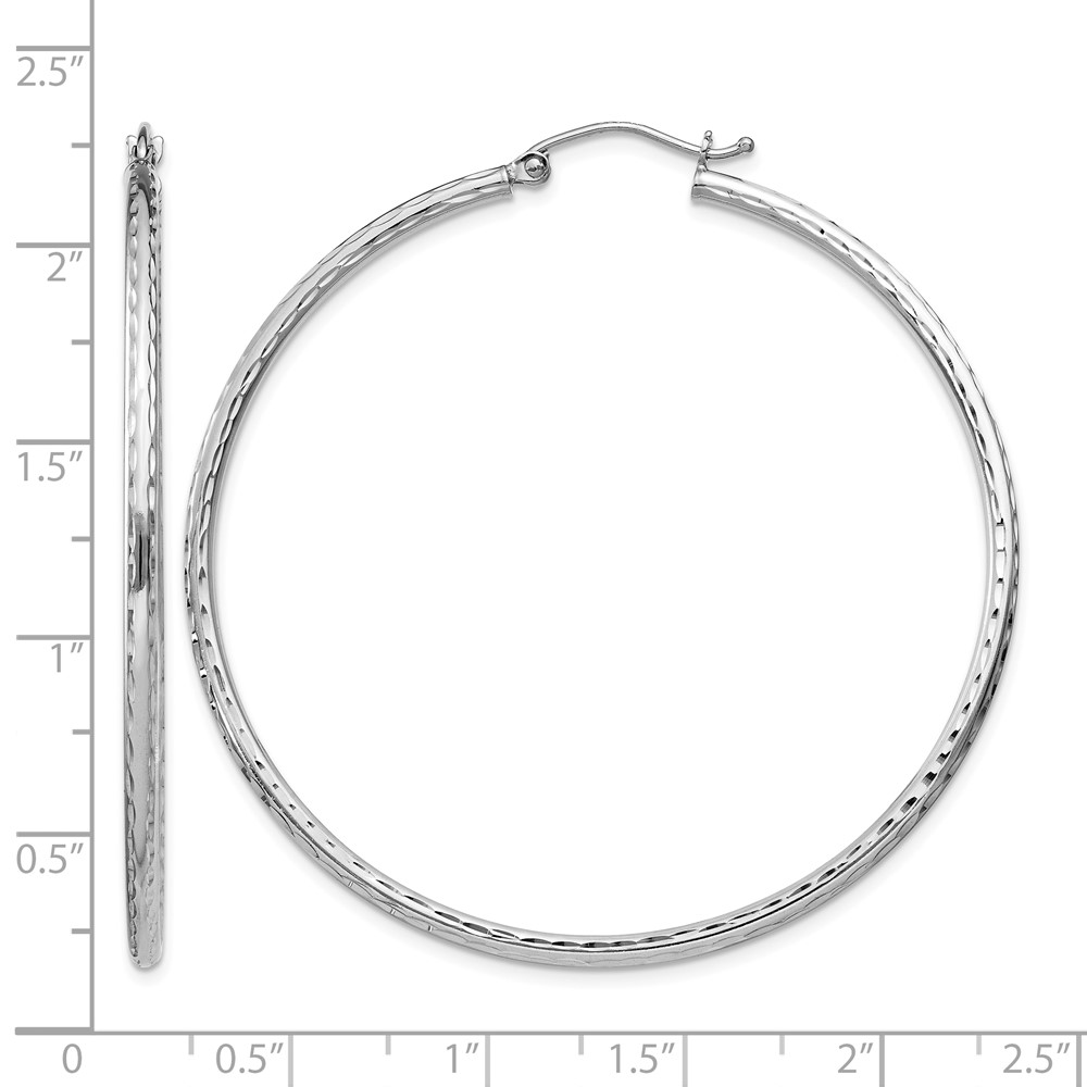 Sterling Silver Rhodium-plated 2mm Diamond Cut Hoop Earrings (QE4466)