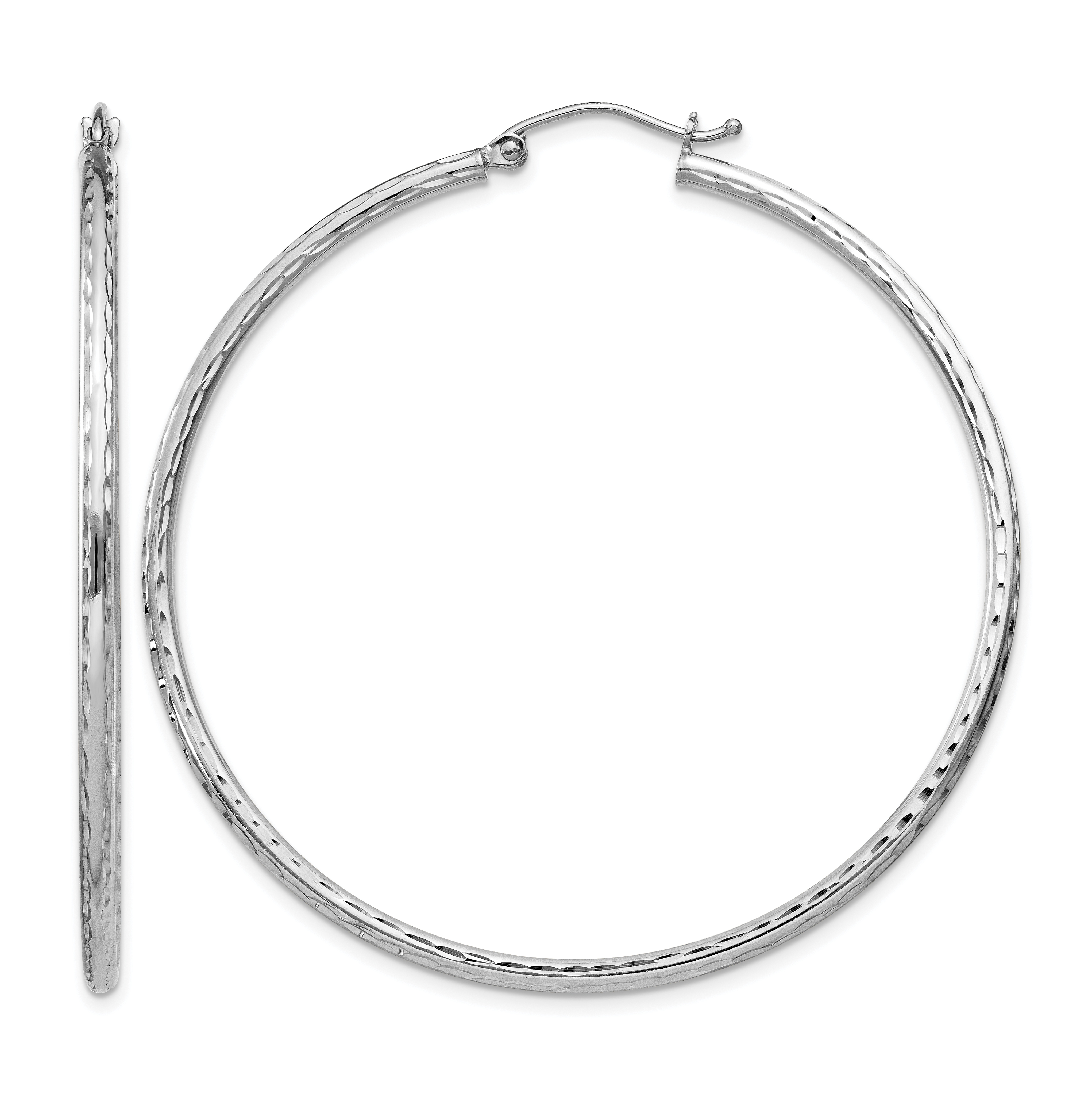 Sterling Silver Rhodium-plated 2mm Diamond Cut Hoop Earrings (QE4466)