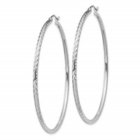 Sterling Silver Rhodium-plated 2mm Diamond Cut Hoop Earrings view 2
