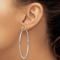 Sterling Silver Rhodium-plated 2mm Diamond Cut Hoop Earrings view 3